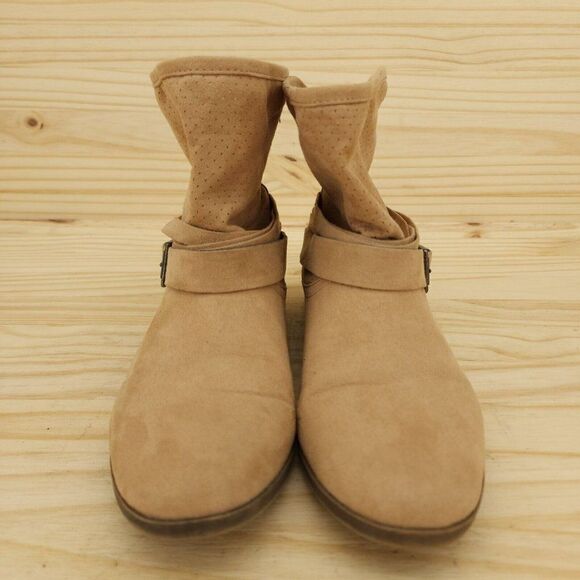 Carlos Womens Abbey Western Ankle Boots 7 Tan Fabric Strappy Chic Booties - Picture 2 of 11